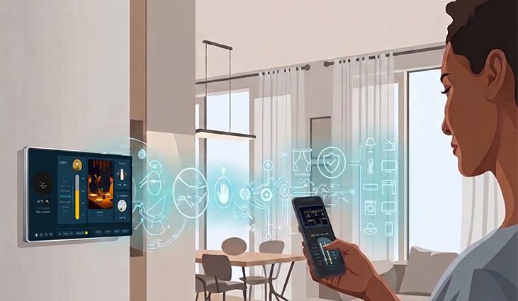 Intelligent Future building and lighting management system controlling a smart interior