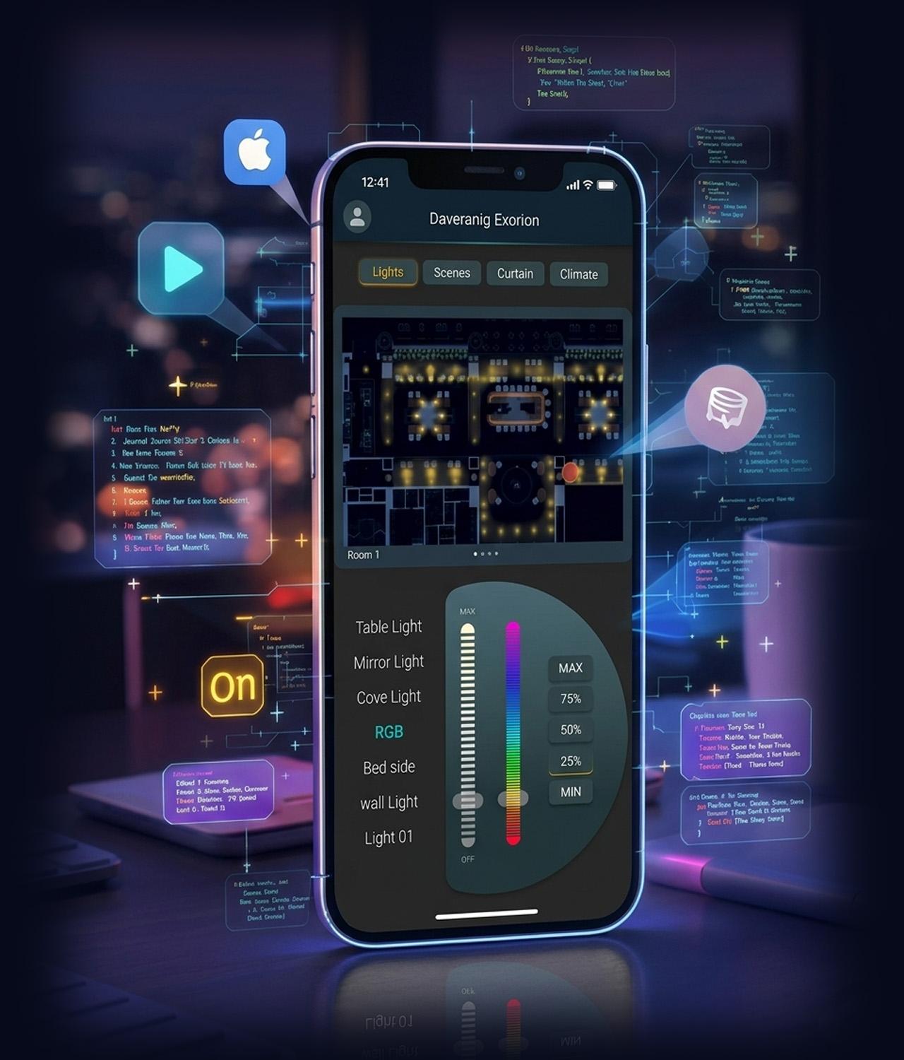 Intelligent Future lighting control app running on a phone